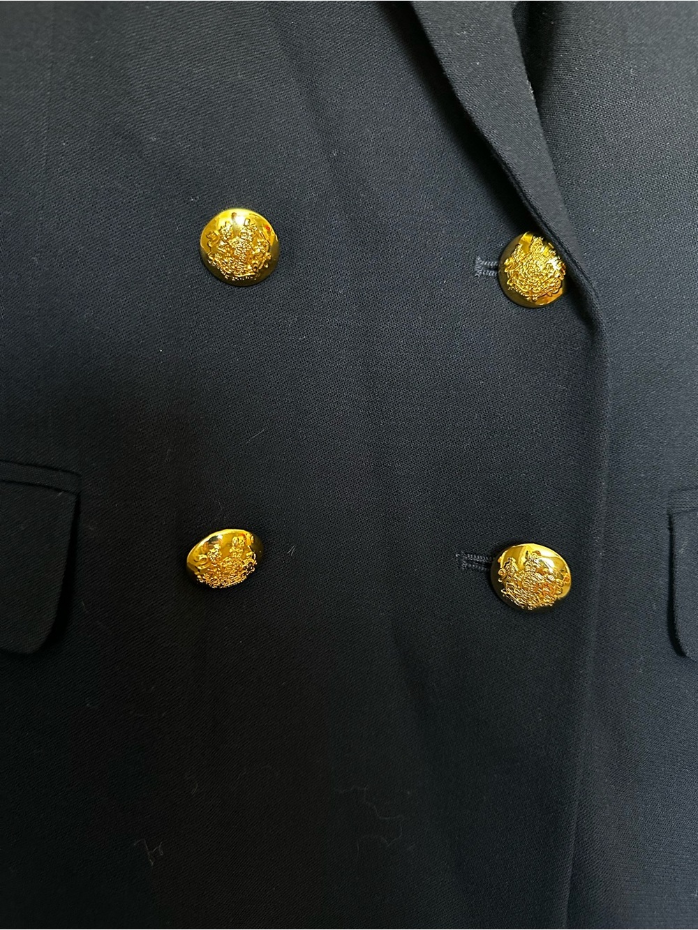 Vintage Ralph Lauren Petite 12P 100% Wool Navy Gold Crest Button Blazer made USA - Picture 3 of 8
